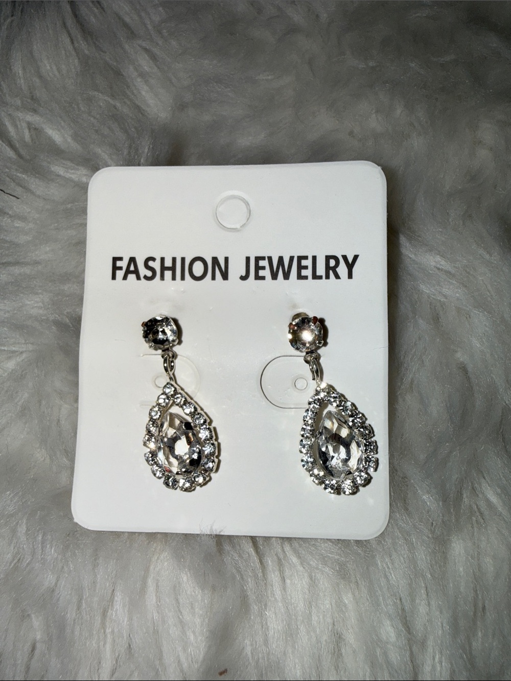 Fashion Jewelry Silver Clear Crystal Teardrop Dangle Earrings